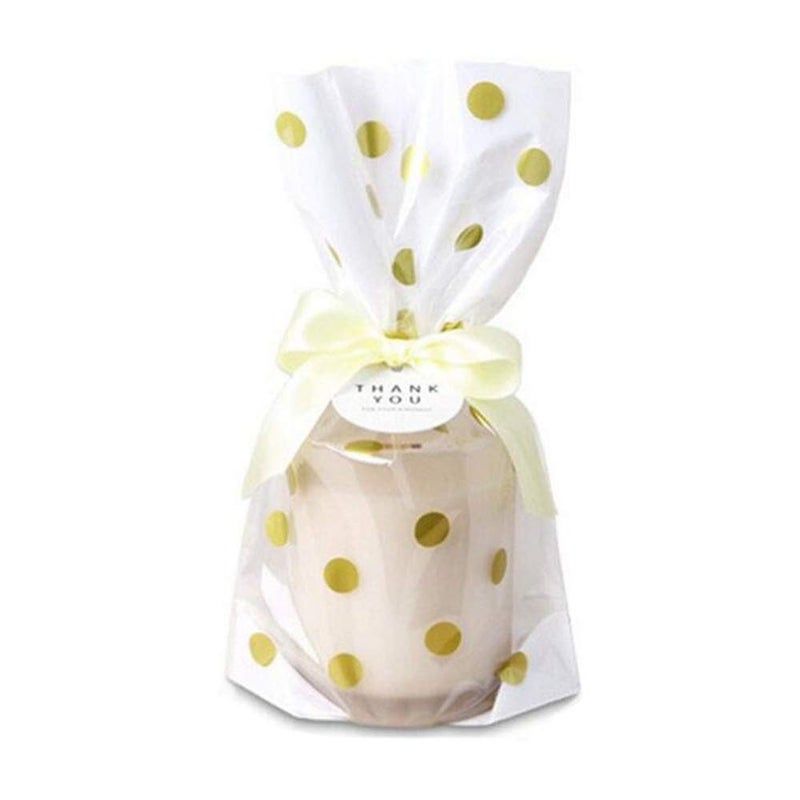 Tim&Lin Gold Polka Dot Clear Cello Candy Favor Bags,Cellophane Cookie Treat Plastic Bags,With Gold Twist Ties, Pack of 50 - Image 3